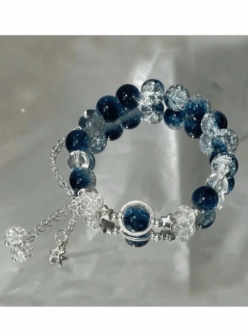 Silver Star & Blue Bead Women's Bracelet - Blue